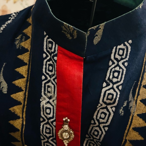 Navy and Gold Patterned Midi Dress - Picture 4 of 5